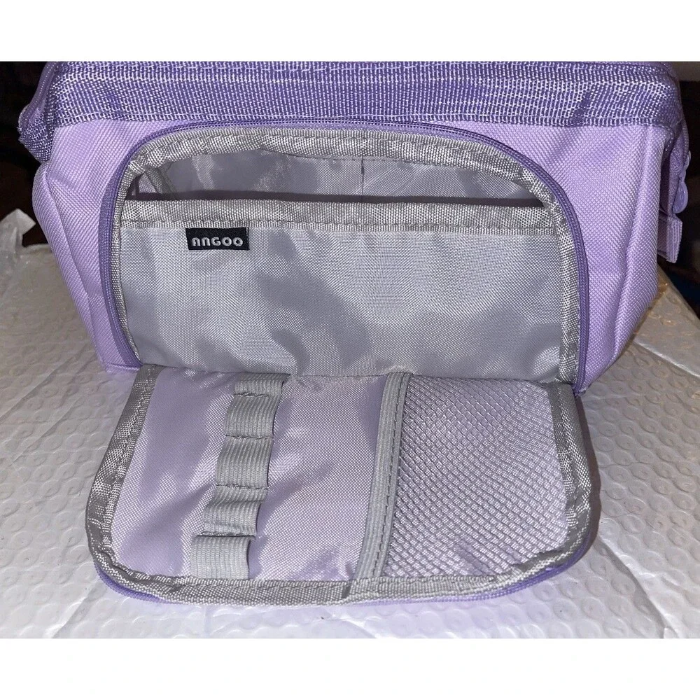 Angoo Purple Makeup Bag Zippered Multiple Compartments Fabric Mesh 9x6x3 in